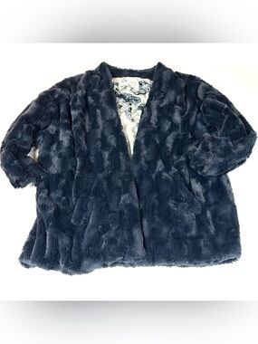 Tiny Editions Anthropologie Women’s Size Medium Faux Fur Coat Solid Blue #4196
